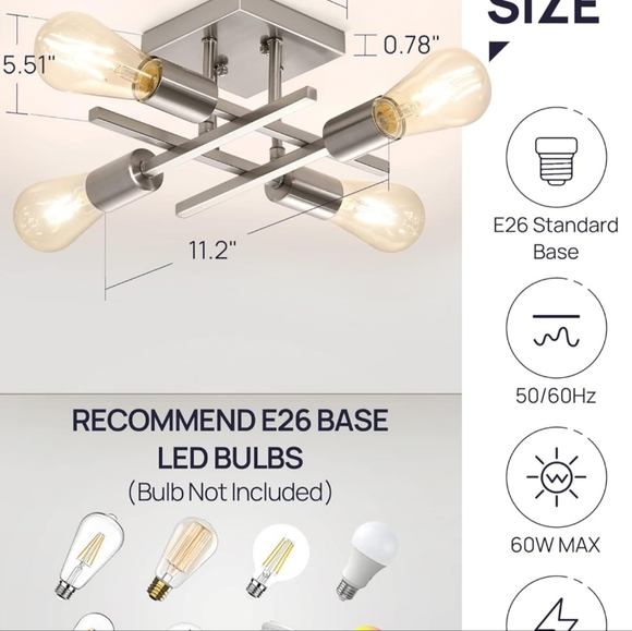 Eidonta Industrial 4-Light Semi Flush Mount Ceiling Light Fixture - Picture 3 of 7